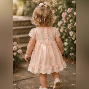 🌸 Baby B’gosh soft peach color dress with eyelet trim size 18 months ADORABLE!